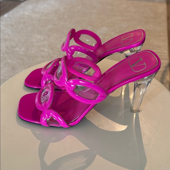Valentino Hot Pink Patent Slide Heels Size 38 1/2 - Picture 2 of 4